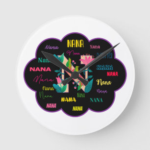 Floral Name Nana Round Clock