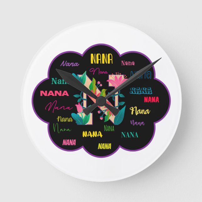 Floral Name Nana Round Clock (Front)
