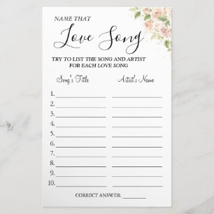 Floral Name that love song shower game card
