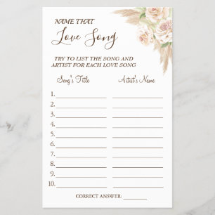 Floral Name that love song shower game card