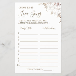 Floral Name that love song shower game card Flyer