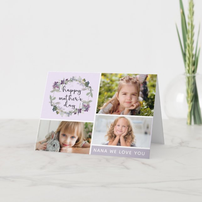 Floral Nana Mother's Day Photo Collage Card (Front)