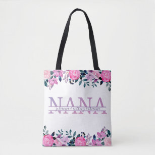 Floral Nana split Monogram with grandkids names Tote Bag