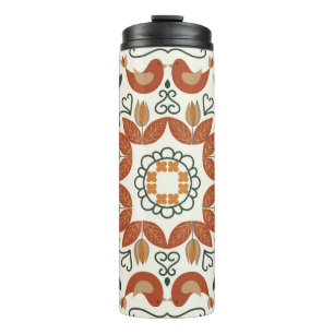 Floral natural abstract geometric pattern on white thermal tumbler