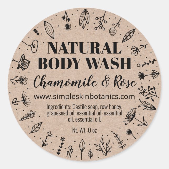 Floral Natural Homemade Body Wash Labels (Front)