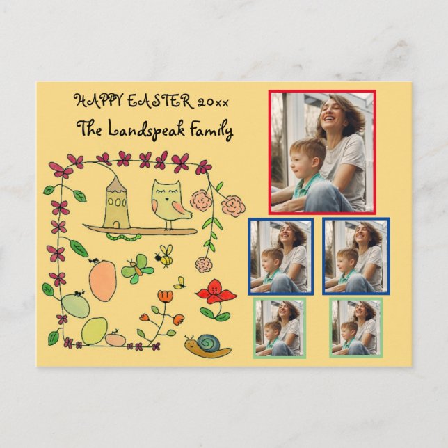 Floral, Nature & Owl Happy Easter 5 photos Collage Postcard (Front)