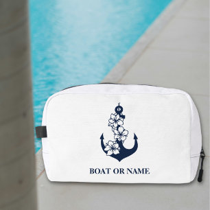 Floral Nautical Anchor Custom Boat Name White Dopp Kit