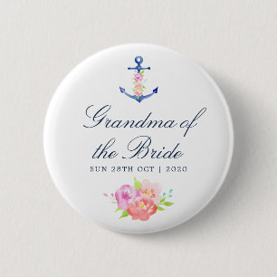 Floral Nautical Wedding Grandma of the Bride 6 Cm Round Badge
