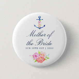 Floral Nautical Wedding Mother of the Bride 6 Cm Round Badge