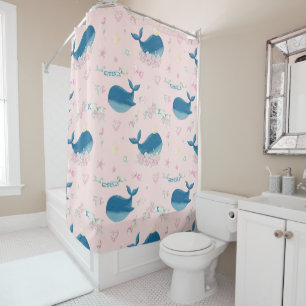 Floral Nautical Whale Shower Curtain