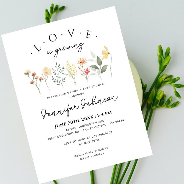 Floral Nautral Love is Growing Boho Baby Shower Postcard (Creator Uploaded)