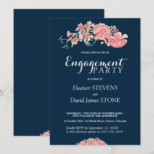 Floral navy and blush engagement party invite