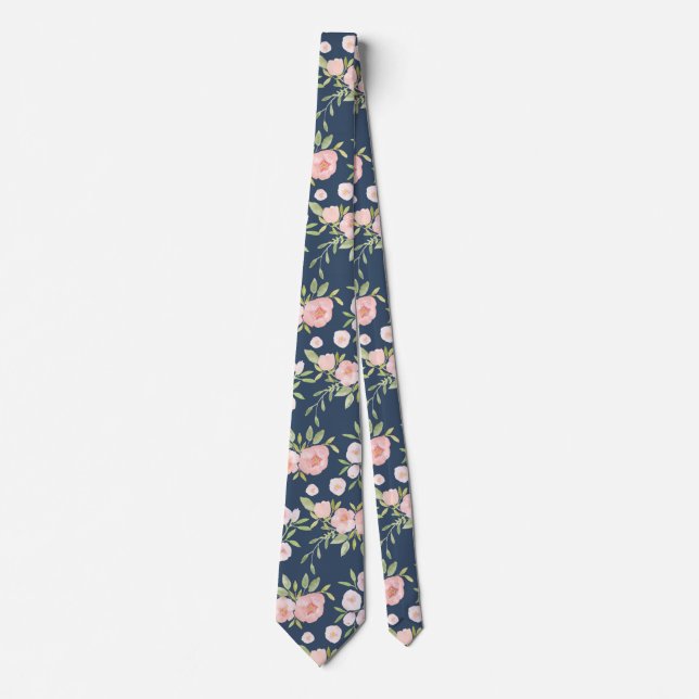 Floral Navy and Blush Tie (Front)