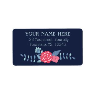 Floral navy and pink return address labels