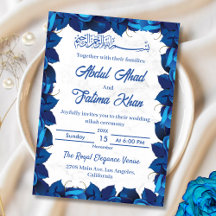 Floral Navy Blue and White Marble Muslim Wedding
