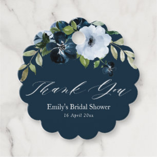 floral navy blue bridal shower thank you favour tags