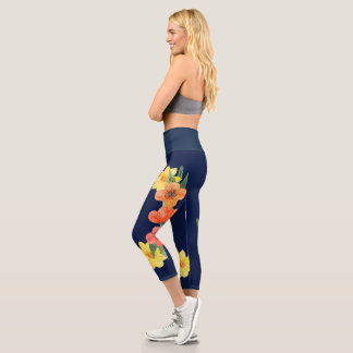 Floral Navy Blue  Capri Leggings