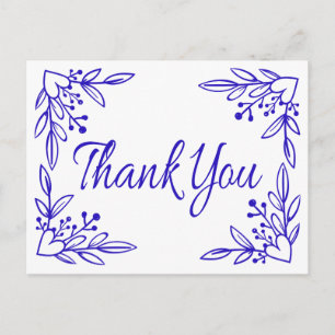 Floral Navy Blue Cobalt Thank You Heart Wedding Postcard