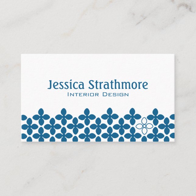 Floral Navy Blue Geometric Pattern Business Card (Front)