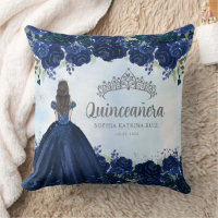 Floral Navy Blue Grey Princess Tiara Quinceanera 