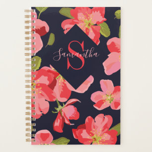 Floral Navy Blue Monogram Name Botanical 2022 Planner
