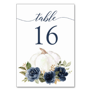 Floral Navy Blue Pumpkin Fall Rustic Table Number
