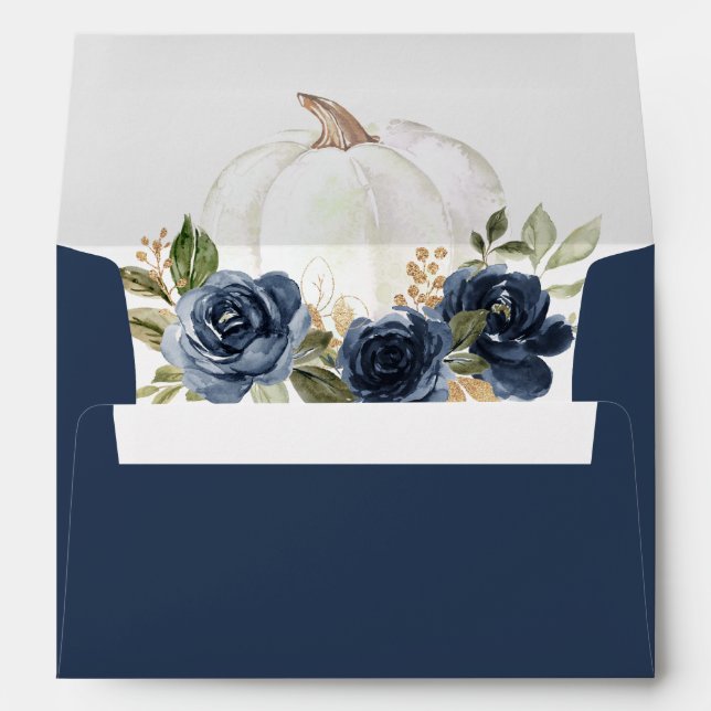 Floral Navy Blue Pumpkin Greenery Fall Envelope (Back (Bottom))