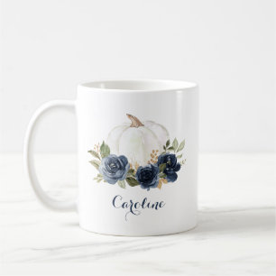 Floral Navy Blue Pumpkin Personalised Mug