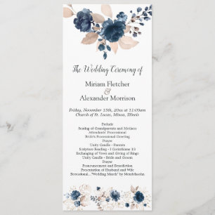 Floral navy blue watercolor Wedding Program Programme