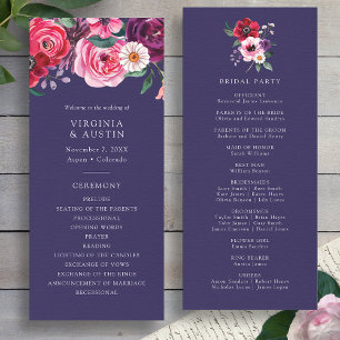 Floral Navy Blue Wedding Program Programme