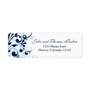 Floral Navy Blue Wedding Return Address Label
