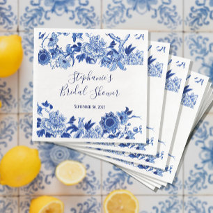 Floral Navy Blue White Chinoiserie Bridal Shower Napkin