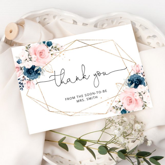 Floral navy blush geometric bridal thank you card (Creator Uploaded)