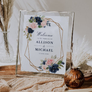 Floral Navy & blush geometric wedding sign