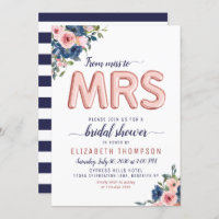 Floral Navy Blush Rose Gold Balloon Bridal Shower