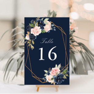 Floral Navy & blush watercolor geometric wedding Table Number