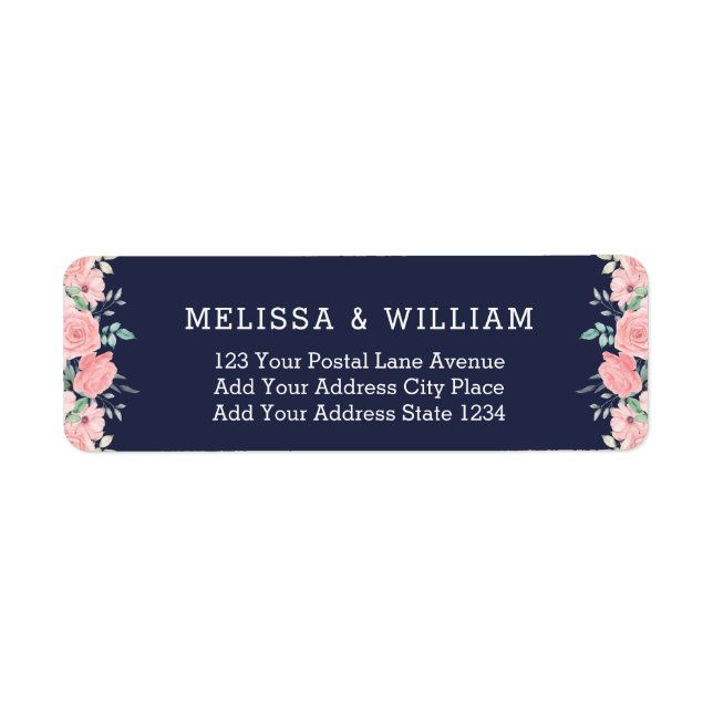 Floral Navy Bride Groom Wedding Return Address (Front)