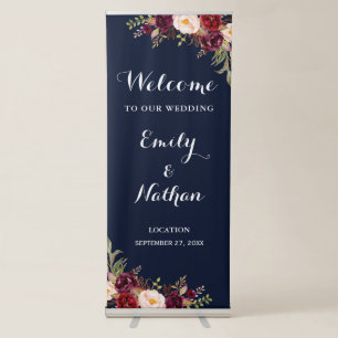 Floral Navy Burgundy Wedding Welcome Sign
