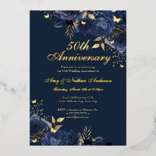 Floral Navy Gold 50th Wedding Anniversary