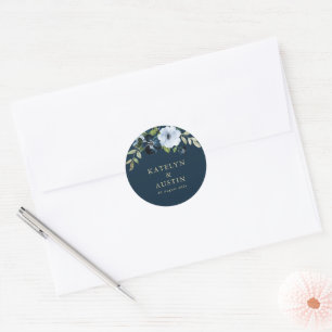 floral navy & gold wedding classic round sticker