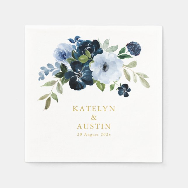 floral navy & gold wedding napkin (Front)
