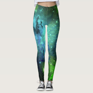 Floral Nebula Blue and Green Leggings