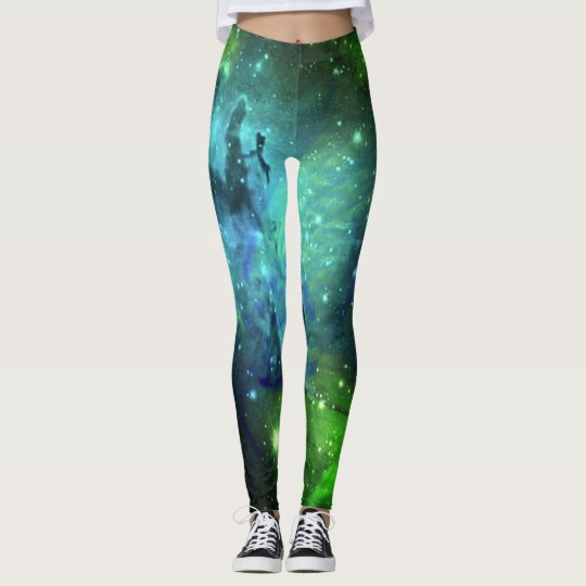 Floral Nebula Blue and Green Leggings