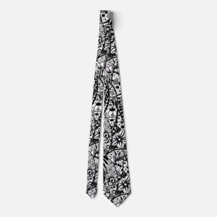 Floral Neck Tie - Art - Black White