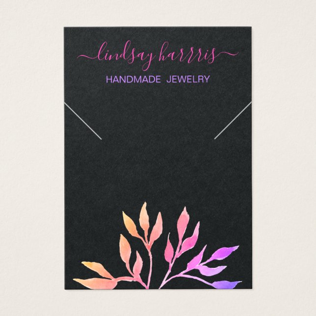 Floral Necklace Black Jewellery Display Card. (Front)