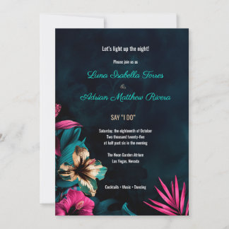 Floral Neon Botanical Tropical Wedding  Invitation