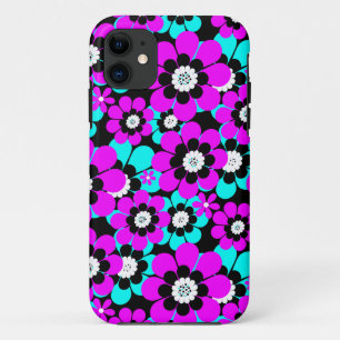 Floral Neon Pattern Purple and Turquoise Flowers iPhone 11 Case