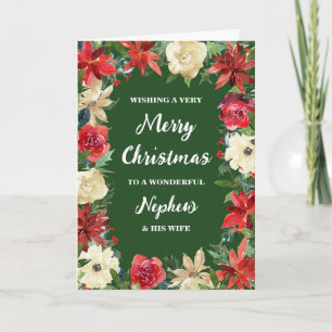 Floral Nephew & His Wife Merry Christmas Card