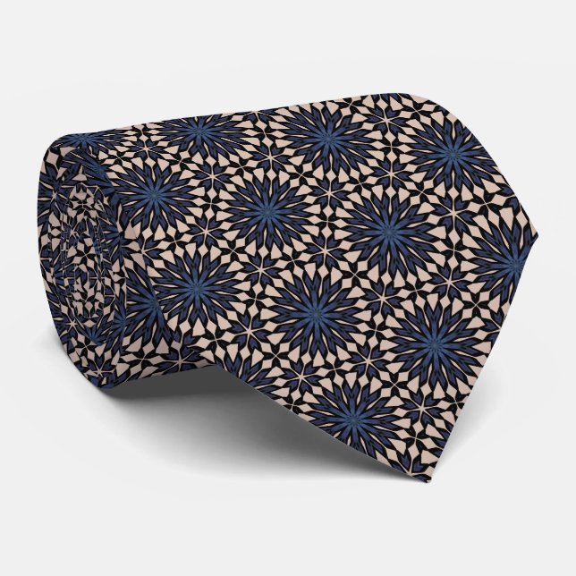 Floral Network Blue and tan Neck Tie (Rolled)