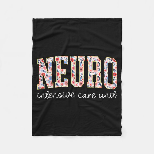 Floral Neuro Icu Nurse Brain Neuroscience Icu Nurs Fleece Blanket (Front)